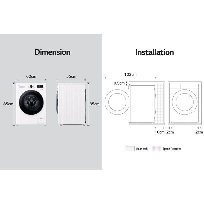 LG FB1209S5W 9kg Front Load Washer With 6 Motion Inverter Direct Drive
