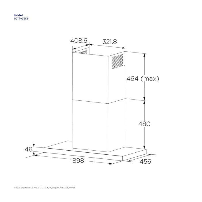 Electrolux ECT9633KB Chimney Extractor Hood 90cm 600 Series