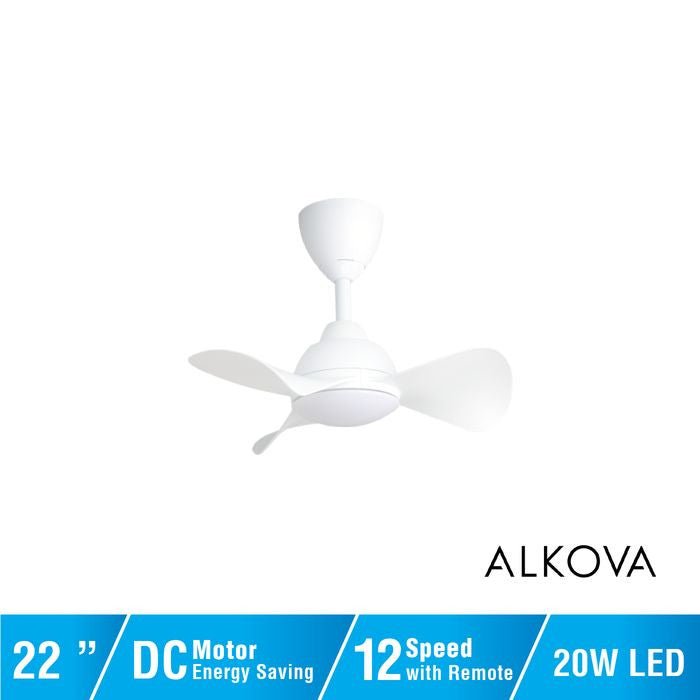 Alkova MILI 3B/22 LED MATT WHITE Ceiling Fan 3 Blades 22 Inch Motor DC LED Matt White | TBM Online