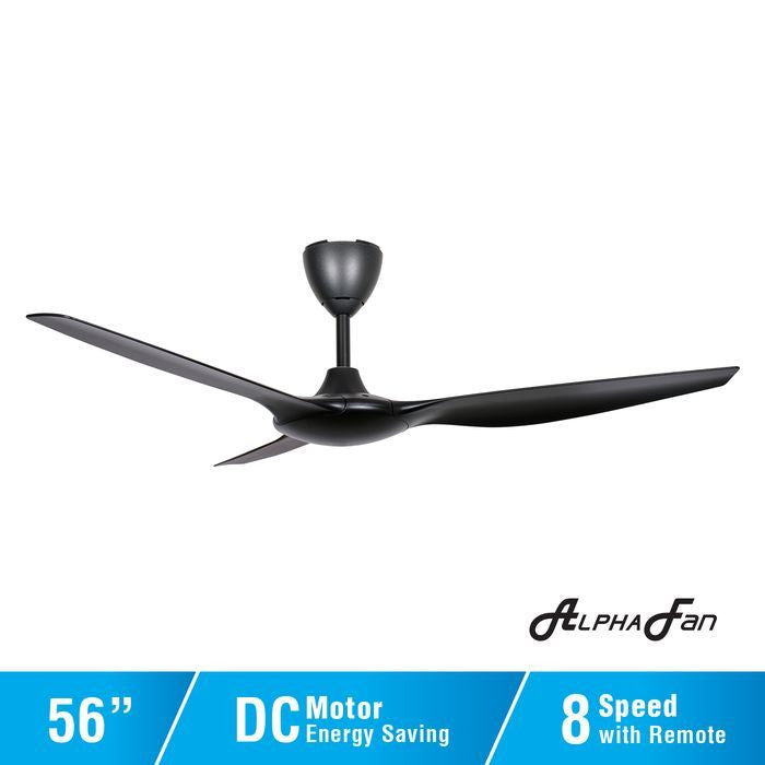 Alpha AX60 3B/56 MATT BLACK Ceiling Fan 56" 3 Blades With Remote Matt Black | TBM Online