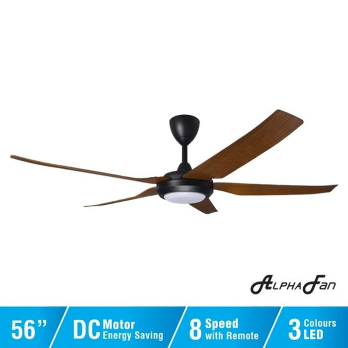 Alpha PRIMA 5B/56 LED WALNUT MATT BLACK Ceiling Fan 5 Blades 56 Inch Motor DC LED Walnut Matt Black | TBM Online