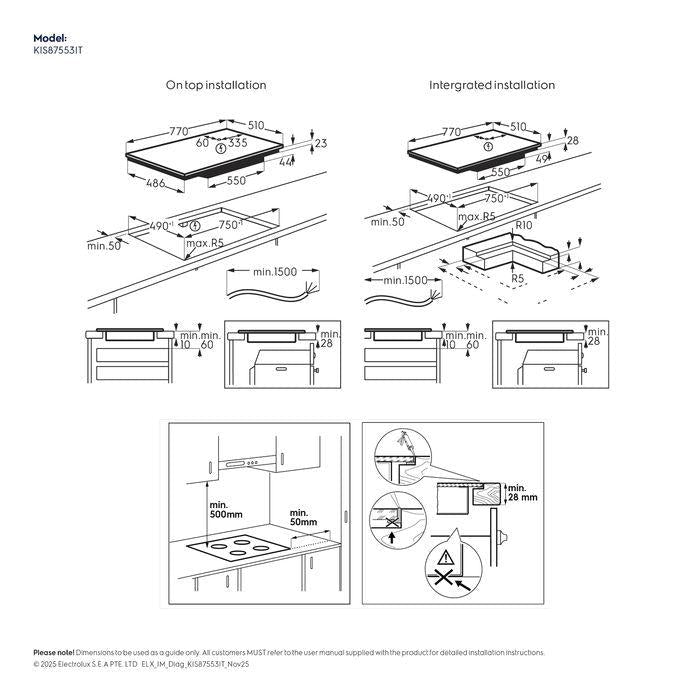 Electrolux KIS87553IT 80cm 800 Series SenseBoil & Fry Built-In Induction Hob With 5 Cooking Zones | TBM Online