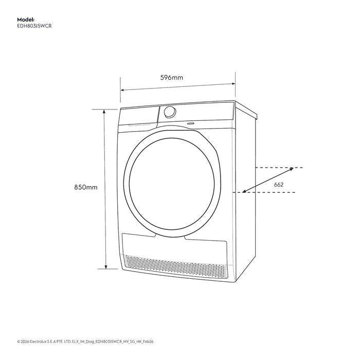 Electrolux EDH803J5WCR 8kg UltimateCare 500 Heat Pump Dryer | TBM Online