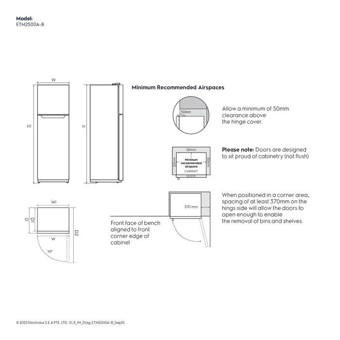 Electrolux ETM2500A - B 247L 600 Series Top Freezer Refrigerator Black | TBM Online