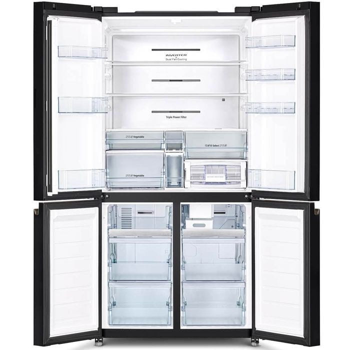 Hitachi R - WB640VM0 GBK 4 Doors Fridge Inverter French Bottom Freezer Inverter VAC.COMP G569L Glass Black | TBM Online