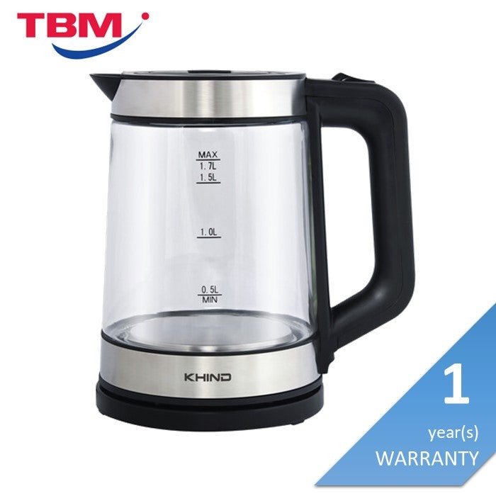 Khind EK171G BLACK Kettle Cordless Glass 1.7L Black | TBM Online