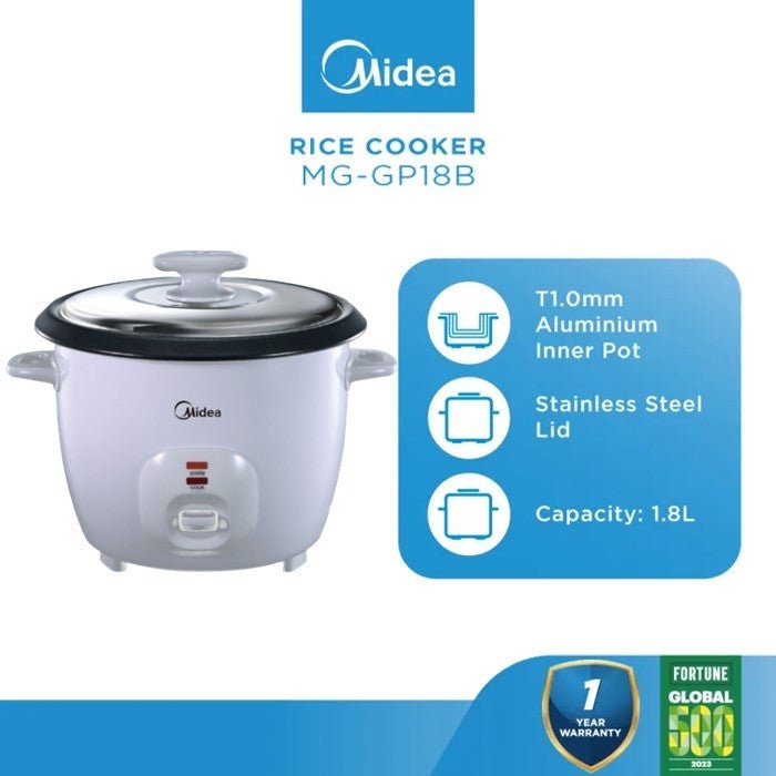 Midea MG-GP18B Conventional Rice Cooker 1.8L Stainless Steel Lid | TBM Online