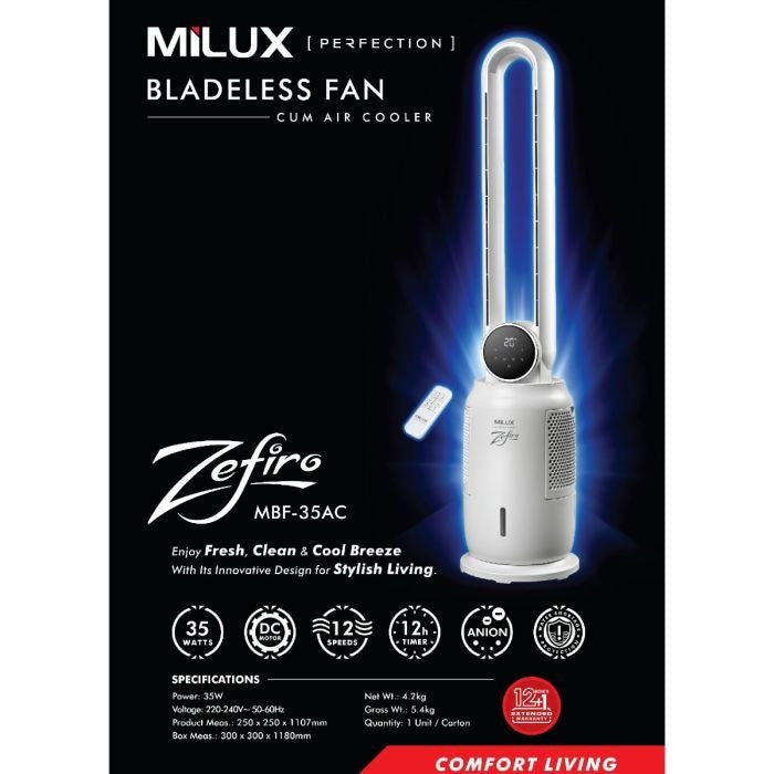 Milux MBF - 35AC Air Cooler Bladeless Fan 35W | TBM Online