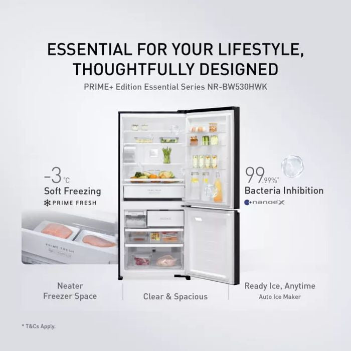 Panasonic NR - BW530HWKM 2 Door Fridge Prime Plus Black | TBM Online