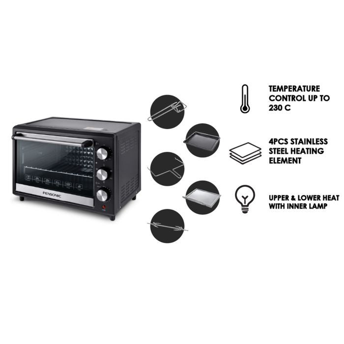 Pensonic PEO - 3511 Electric Oven 35LSingle Glass Door Stainless Steel | TBM Online