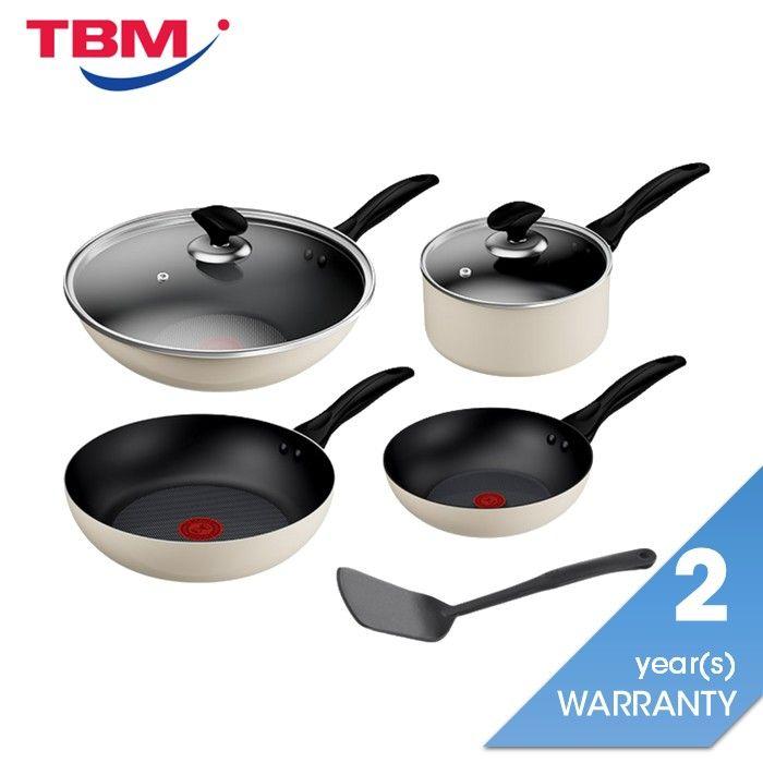 Tefal B978S795 Quickchef Gourment 7 pcs Lacquer Beige (Frypan 20cm + Frypan 28cm + Saucepan 18cm with Lid + Wokpan 28cm with Lid + Spatula) | TBM Online