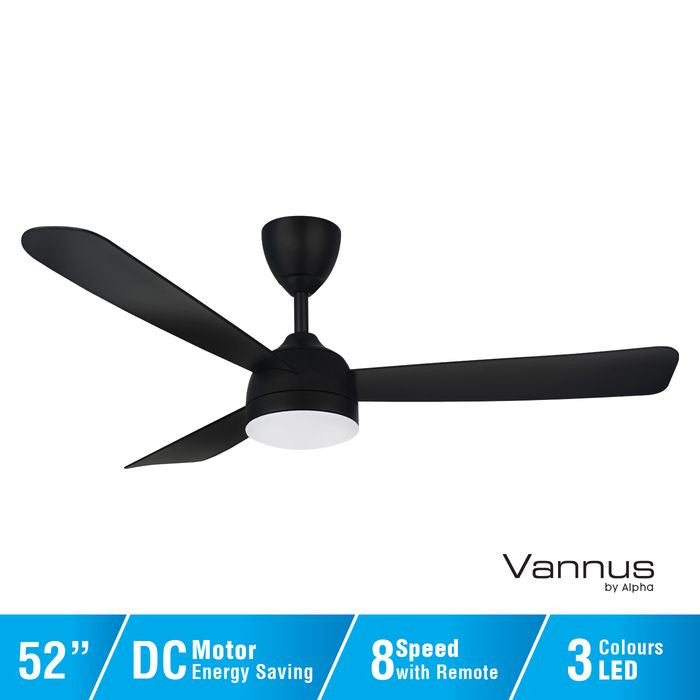 Vannus V3 3B/52 LED MATT BLACK Ceiling Fan 3 Blades 52 Inch LED Matt Black | TBM Online