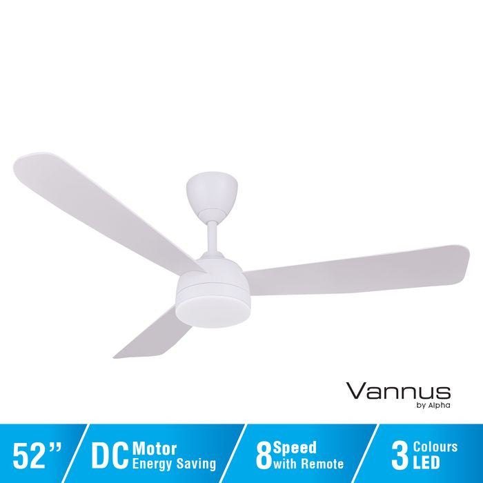 Vannus V3 3B/52 LED MATT WHITE Ceiling Fan 3 Blades 52" LED Matt White | TBM Online