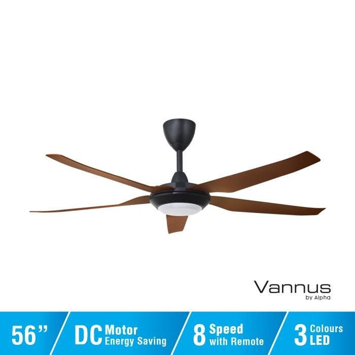 Vannus IRIZ 5B/56 LED WALNUT MATT BLACK Ceiling Fan 5 Blades 56 Inch LED Motor DC Walnut Matt Black | TBM Online
