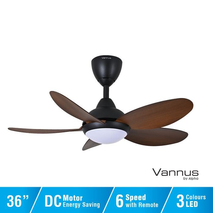 Vannus LUNA 5B/36 LED MATT BLACK WALNUT 36" Ceiling Fan 5 Blades LED Matt Black Walnut | TBM Online