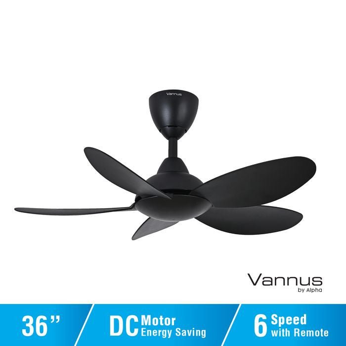 Vannus LUNA 5B/36 MATT BLACK 36" Ceiling Fan 5 Blades Matt Black | TBM Online