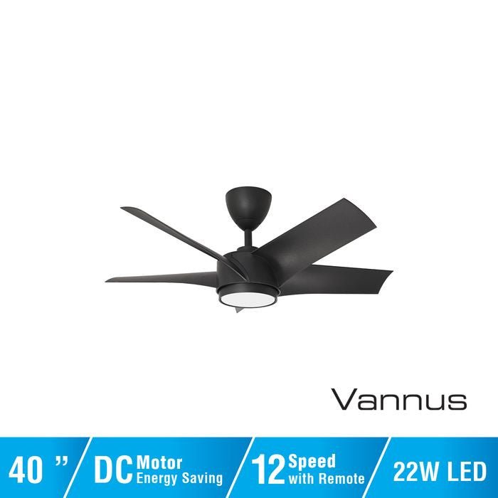 Vannus PRISTI 5B/40 LED MATT BLACK 5 Blades 40 Inch LED DC Motor Matt Black | TBM Online