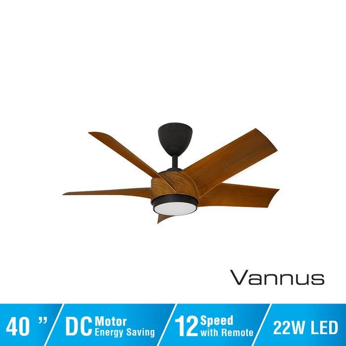 Vannus PRISTI 5B/40 LED WALNUT/MB 5 Blades 40 Inch LED DC Motor Walnut Matt Black | TBM Online