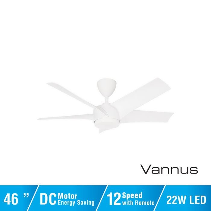 Vannus PRISTI 5B/46 LED MATT WHITE 5 Blades 46 Inch LED DC Motor Matt White | TBM Online