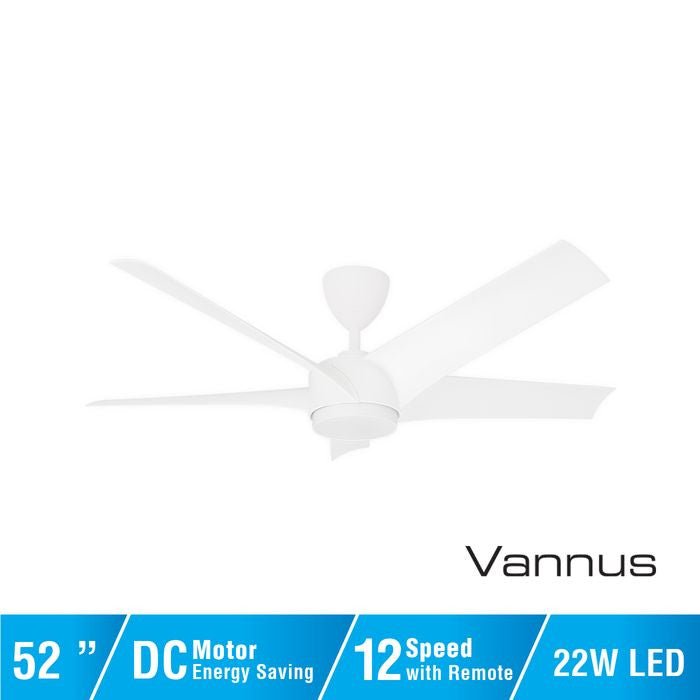 Vannus PRISTI 5B/52 LED MATT WHITE 5 Blades 52 Inch LED DC Motor Matt White | TBM Online