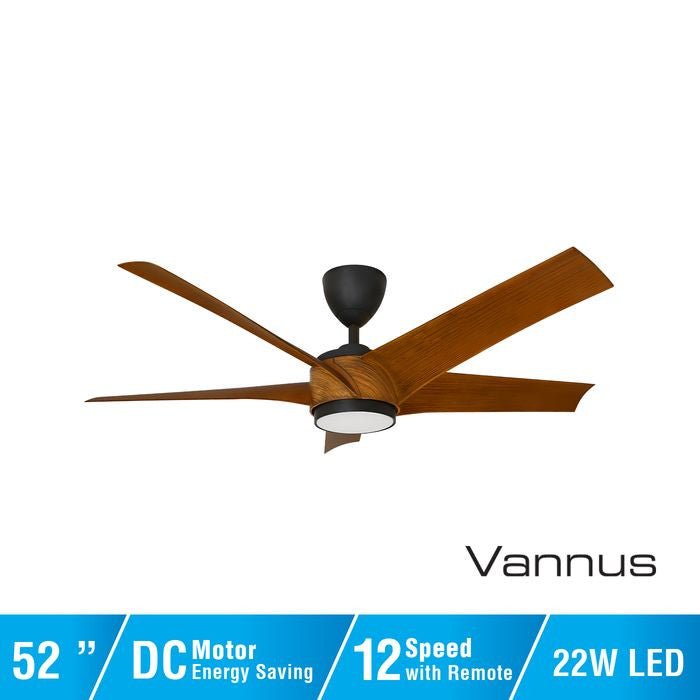 Vannus PRISTI 5B/52 LED WALNUT/MB 5 Blades 52 Inch LED DC Motor Walnut Matt Black | TBM Online