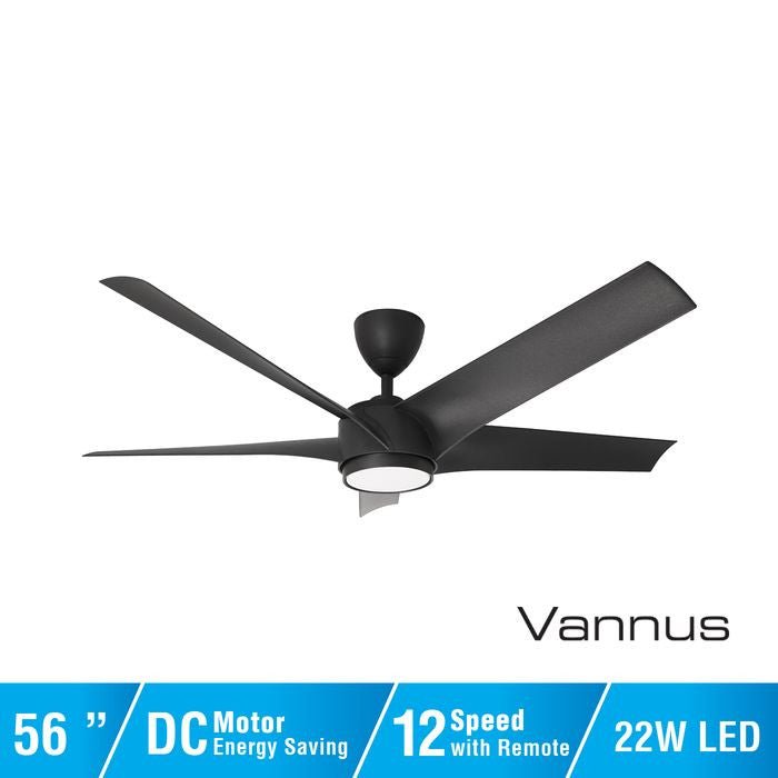 Vannus PRISTI 5B/56 LED MATT BLACK 5 Blades 56 Inch LED DC Motor Matt Black | TBM Online