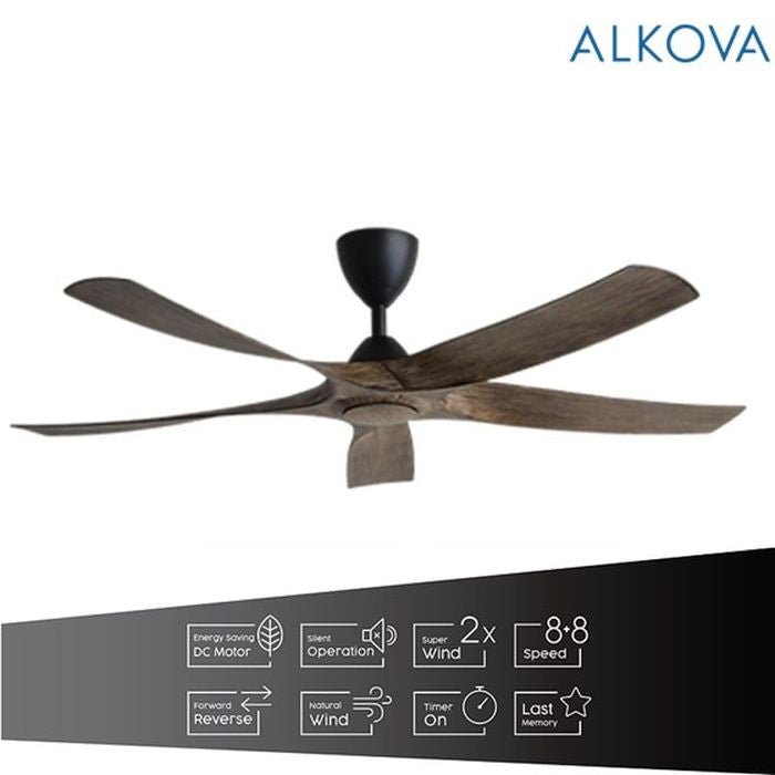 Alkova AXIS 5B/56 MATT BLACK/OAK Ceiling Fan 56" 5 Blades Matt Black/Oak | TBM Online