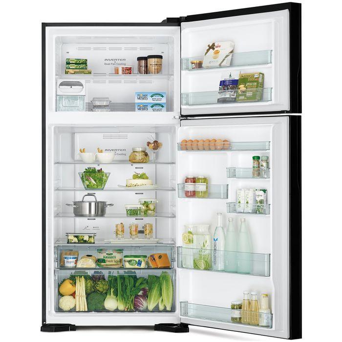 Hitachi R-VG710P7M-1 GGR Fridge 2 Doors G601L Inverter Glass Grey | TBM Online