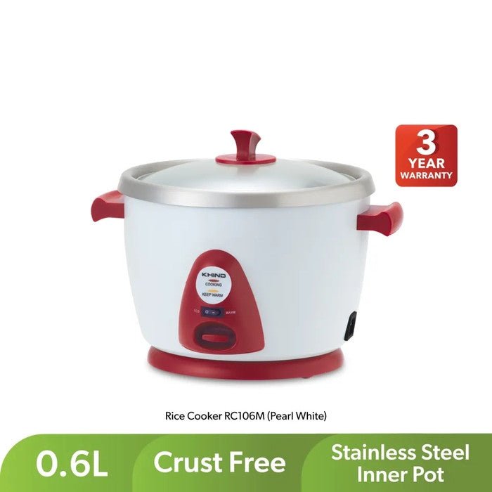 Khind RC106M PEARL WHITE Anshin Conventional Rice Cooker SS Inner Pot 0.6L Pearl White | TBM Online