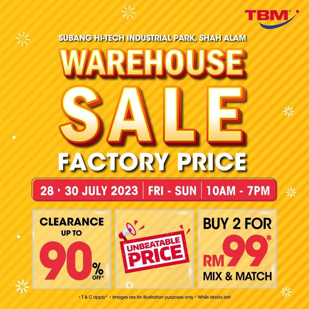 TBM Warehouse Sale @Subang Hi-Tech | 28 – 30 July 2023 - TBM Online