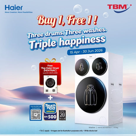 TBM x Haier Triple Happiness Buy 1 Free 1 Promo | Valid until 30 June 2026 - TBM Online