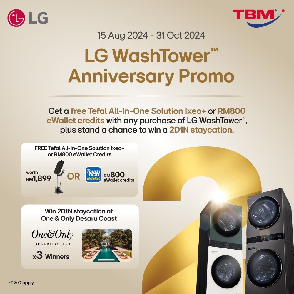 TBM x LG WashTower™ 2nd Anniversary Promo | 15 Aug - 31 Oct 2024 - TBM Online