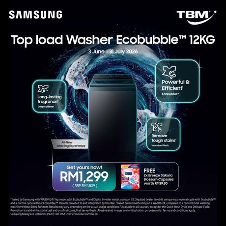 TBM x Samsung Top Load Washer Ecobubble™ 12KG Promo | 3 June - 31 July 2026 - TBM Online