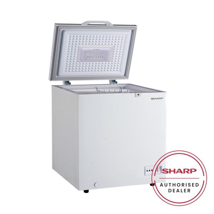 Sharp SJC168 Chest Freezer LED Light R600A Refrigerant Wheels Safety Lock With Key White Inner Wall Dual Cooling & Extra Cool G160L White Color