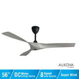 Alkova AXIS 3B/56 GREY WOOD/MB 56" Ceiling Fan 3 Blades With Remote Grey Wood Matt Black