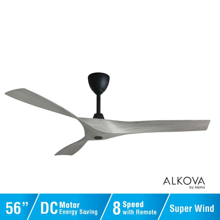 Alkova AXIS 3B/56 GREY WOOD/MB 56" Ceiling Fan 3 Blades With Remote Grey Wood Matt Black
