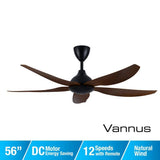 Alpha Vannus SENI-5B/56 WALNUT/MB Ceiling Fan 56" 5 Blades Walnut