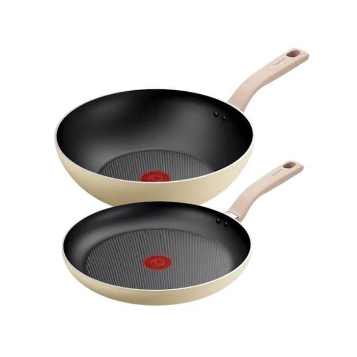 Tefal G167S295 Frypan 20cm Ceramic Non Stick Coating + Wokpan 28cm Ceramic Safe Non-Stick Daisy 2-Piexe Cookware Set