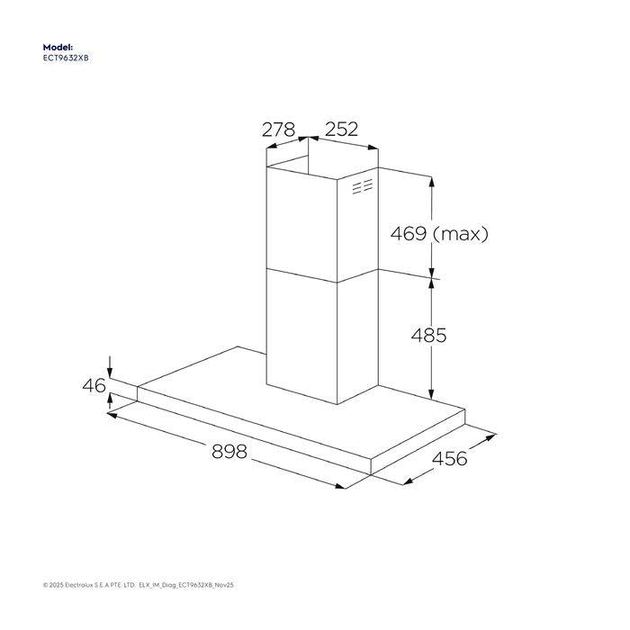 Electrolux ECT9632XB Chimney Extractor Hood 90cm 600 Series