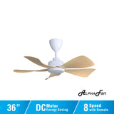 Alpha HANI-5B/36 MAPLE/MW Ceiling Fan 36" 5 Blades Maple/Matt White