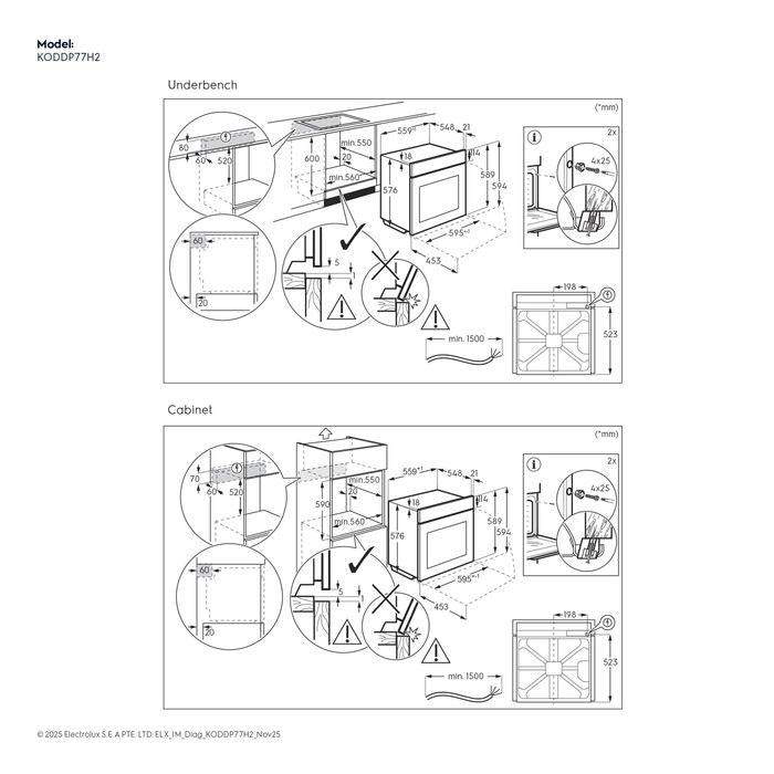 Electrolux KODDP77H2 72.0L Built-In Single Steam Oven 600 Series