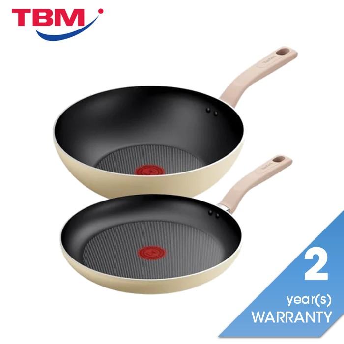 Tefal G167S295 Frypan 20cm Ceramic Non Stick Coating + Wokpan 28cm Ceramic Safe Non-Stick Daisy 2-Piexe Cookware Set