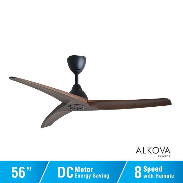 Alkova ASTA 3B/56 WALNUT MATT BLACK Ceiling Fan 56" 3 Blades Walnut Matt Black | TBM Online