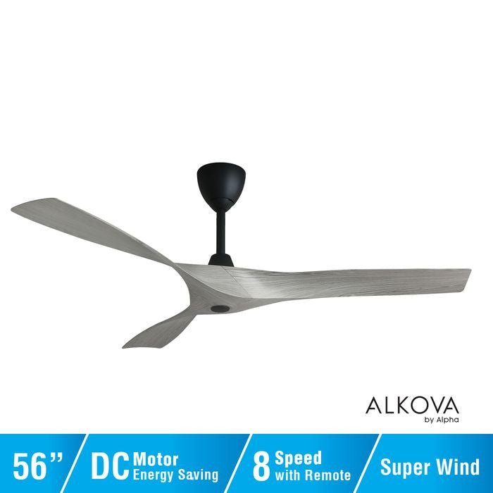 Alkova AXIS 3B/56 GREY WOOD/MATT BLACK Ceiling Fan 56" 3 Blades With Remote Grey Wood/Matt Black | TBM Online