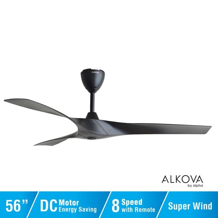 Alkova AXIS 3B/56 MATT BLACK Ceiling Fan 56" 3 Blades With Remote Matt Black | TBM Online