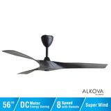 Alkova AXIS 3B/56 MATT BLACK Ceiling Fan 56" 3 Blades With Remote Matt Black | TBM Online