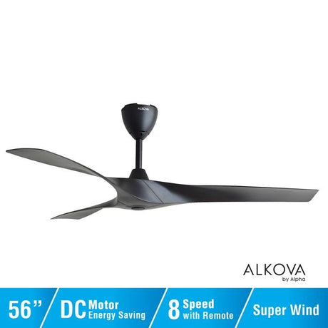 Alkova AXIS 3B/56 MATT BLACK Ceiling Fan 56" 3 Blades With Remote Matt Black | TBM Online