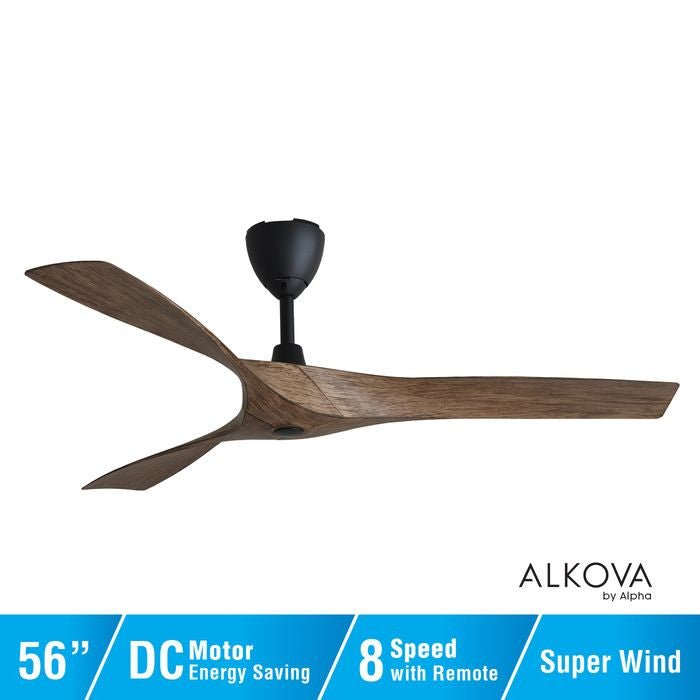 Alkova AXIS 3B/56 MATT BLACK/OAK Ceiling Fan 56" 3 Blades with Remote Matt Black/Oak | TBM Online