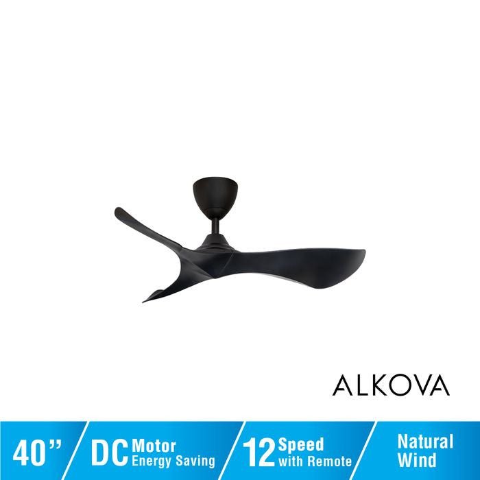 Alkova KOKO G2 3B/40 MATT BLACK Ceiling Fan 3 Blades 40 Inch Matt Black | TBM Online