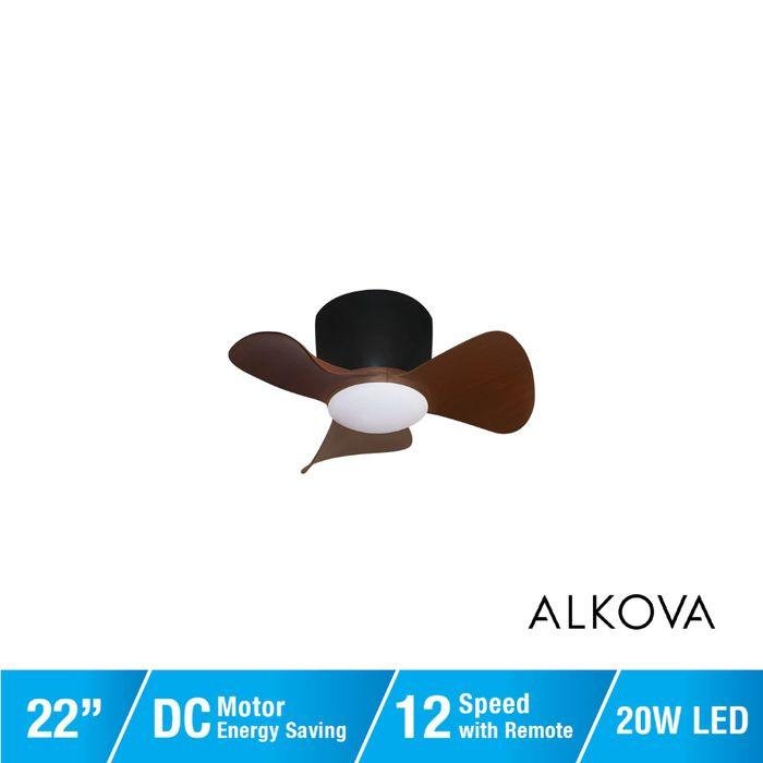 Alpha Alkova MILI-3B/22 LED HG WALNUT/MB Ceiling Fan 22" 3 Blades Walnut Matt Black | TBM Online